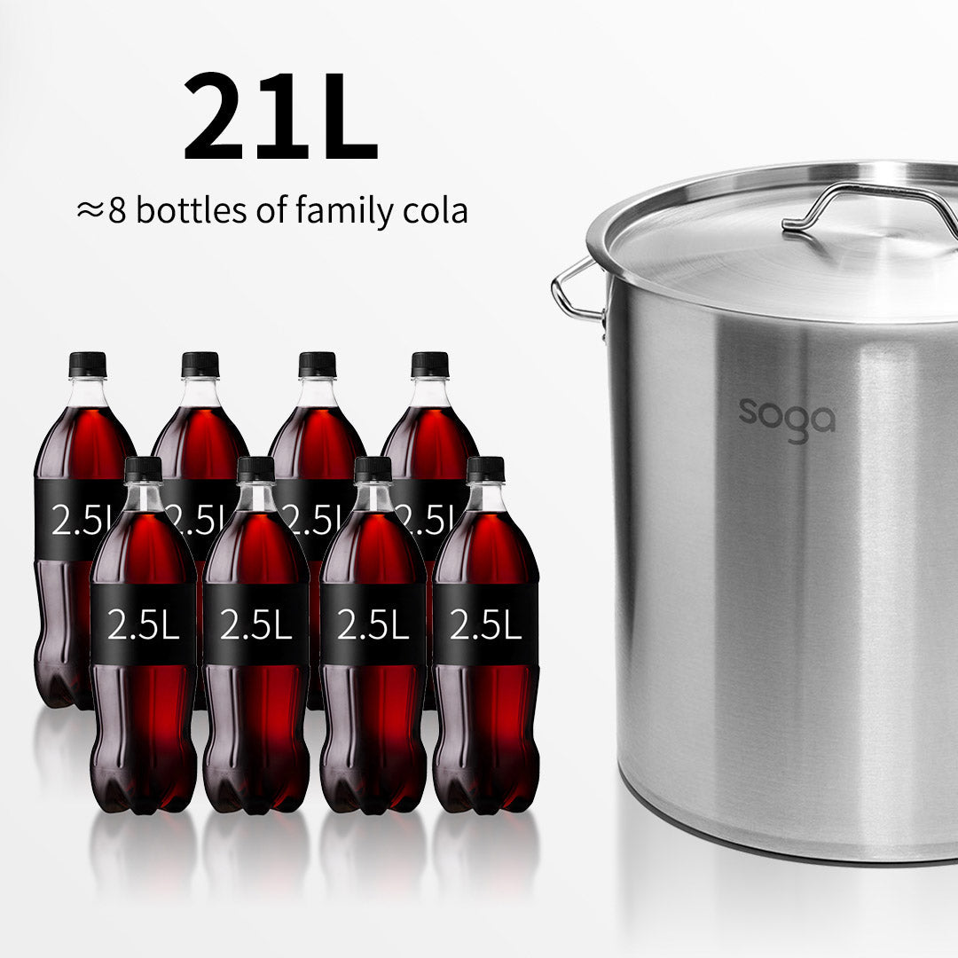 SOGA Stock Pot 21L Top Grade Thick Stainless Steel Stockpot 18/10