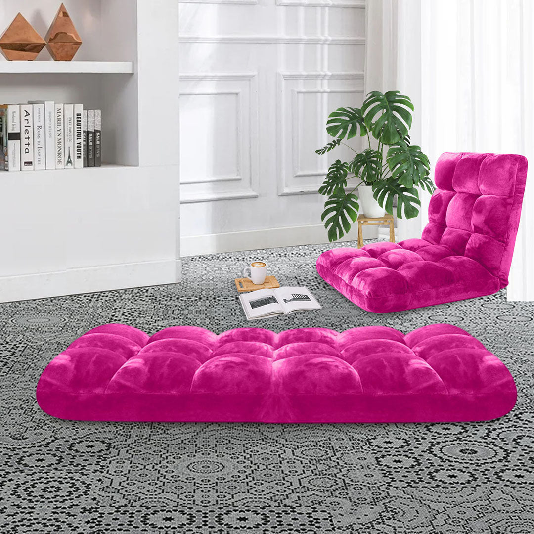 SOGA Floor Recliner Folding Lounge Sofa Futon Couch Folding Chair Cushion Pink x4