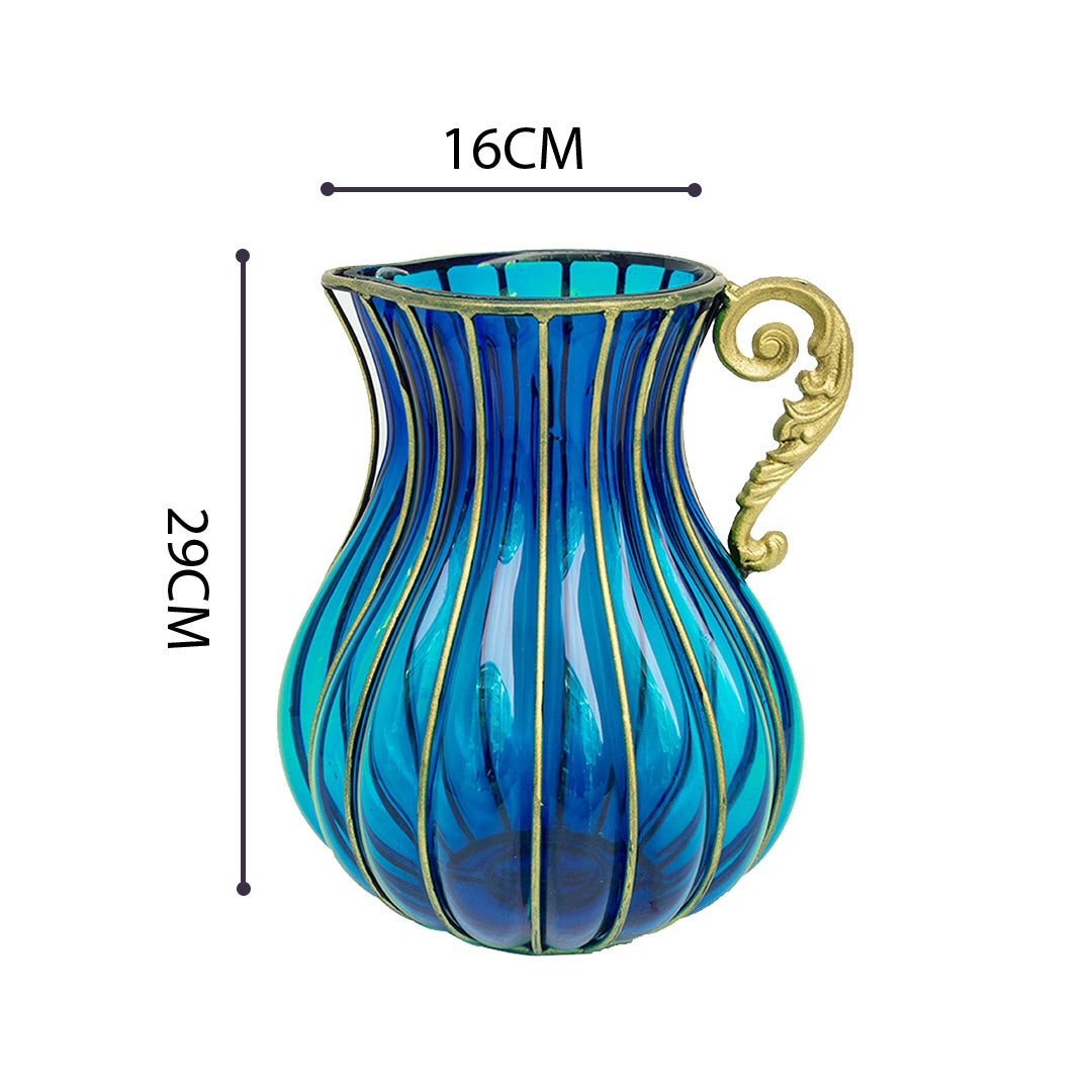 Glass Flower Vase with Metal Handle