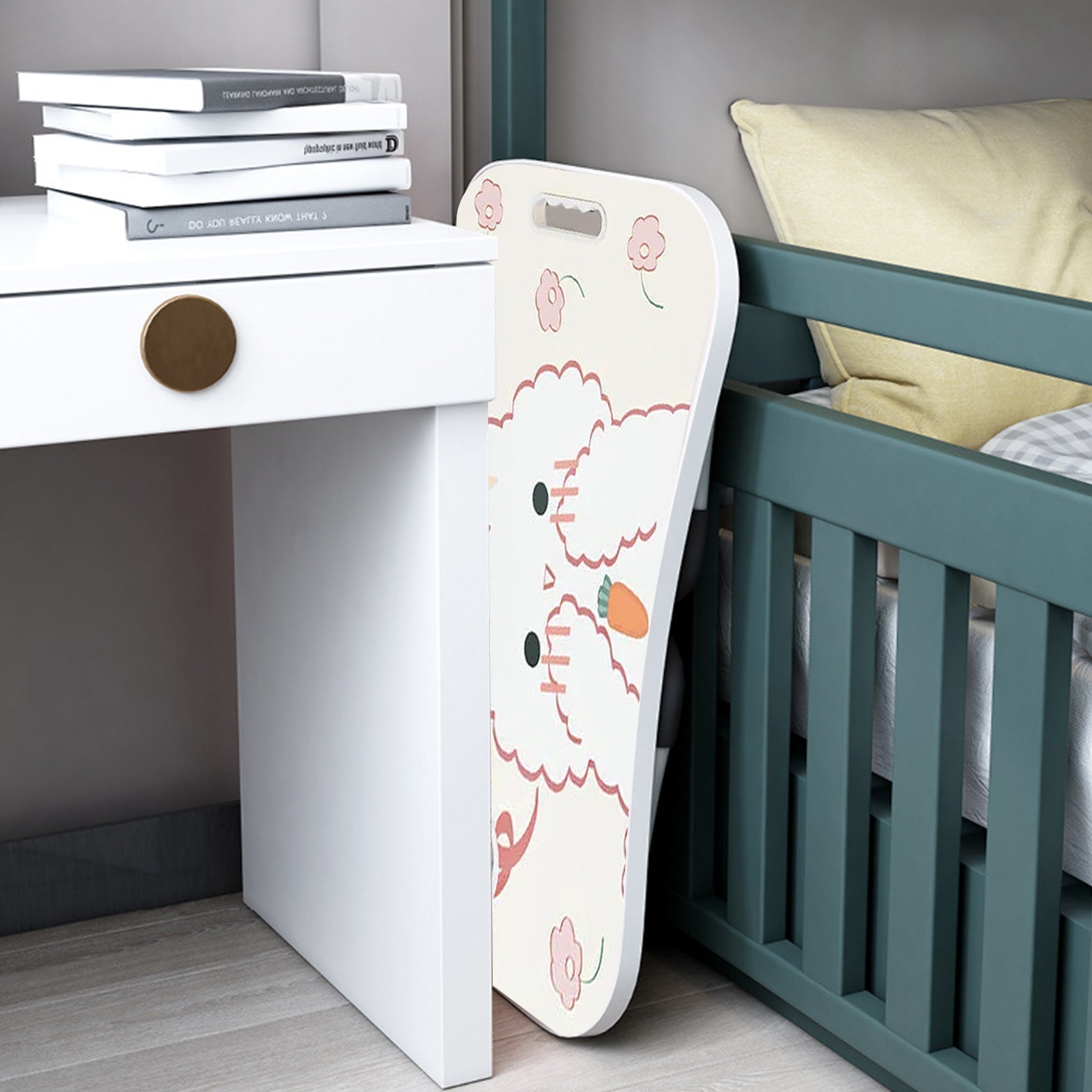 SOGA 2X Cute Rabbit Design Portable Bed Table Adjustable Foldable Bed Sofa Study Table Laptop Mini Desk with Drawer and Cup Slot Home Decor
