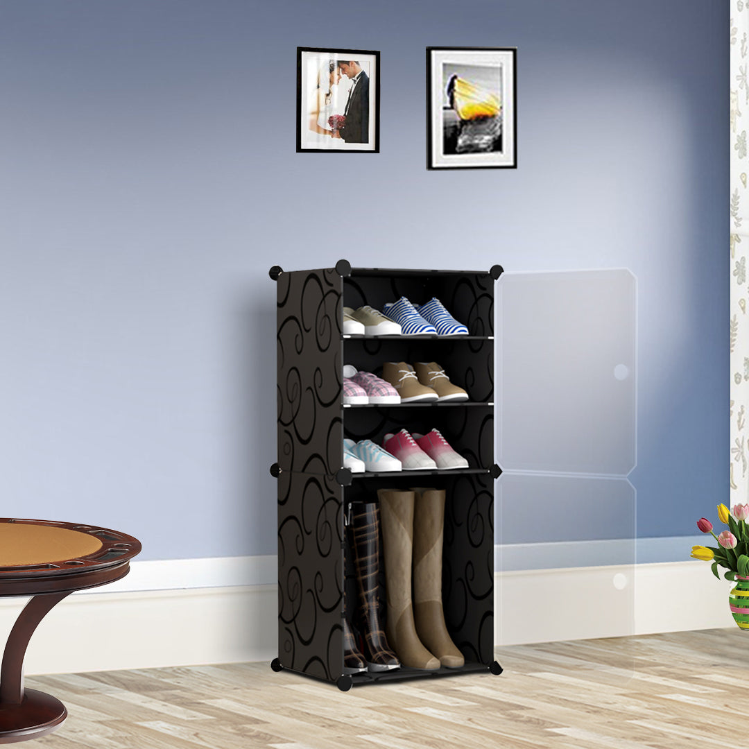 SOGA 2X 4 Tier Shoe Rack Organizer Sneaker Footwear Storage Stackable Stand Cabinet Portable Wardrobe with Cover