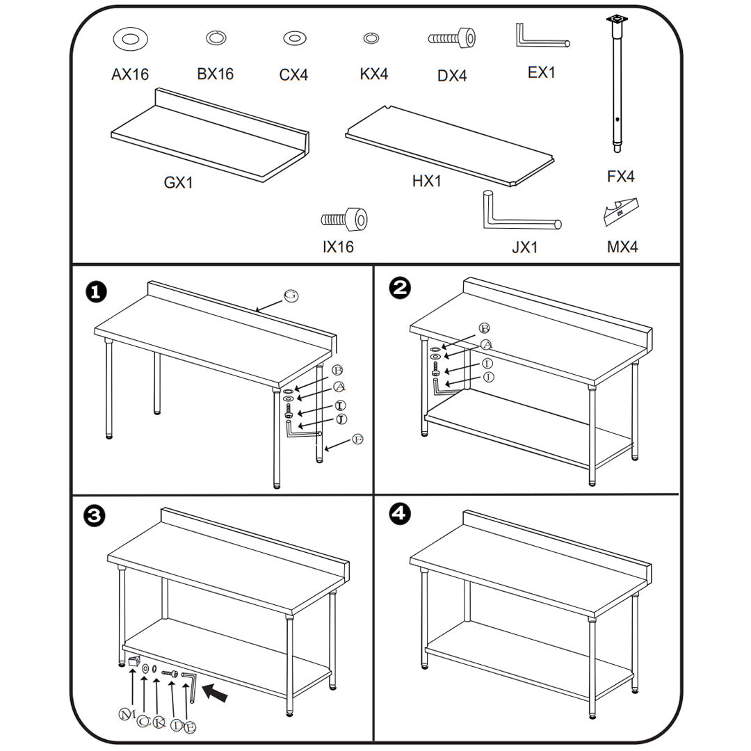 SOGA Commercial Catering Kitchen Stainless Steel Prep Work Bench Table with Back-splash 120*70*85cm