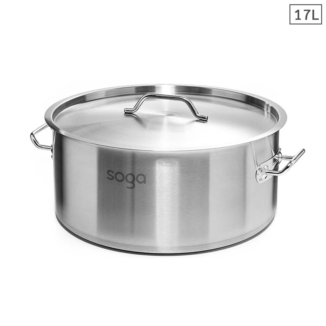 SOGA Stock Pot 17L Top Grade Thick Stainless Steel Stockpot 18/10 1