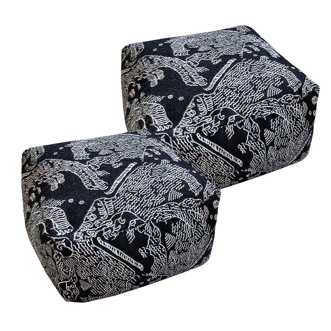 SOGA 2X 55x30cm Black Squared Soft Pouffe Seat Cushion Elegant Home Accent D√©cor Stylish Footstool