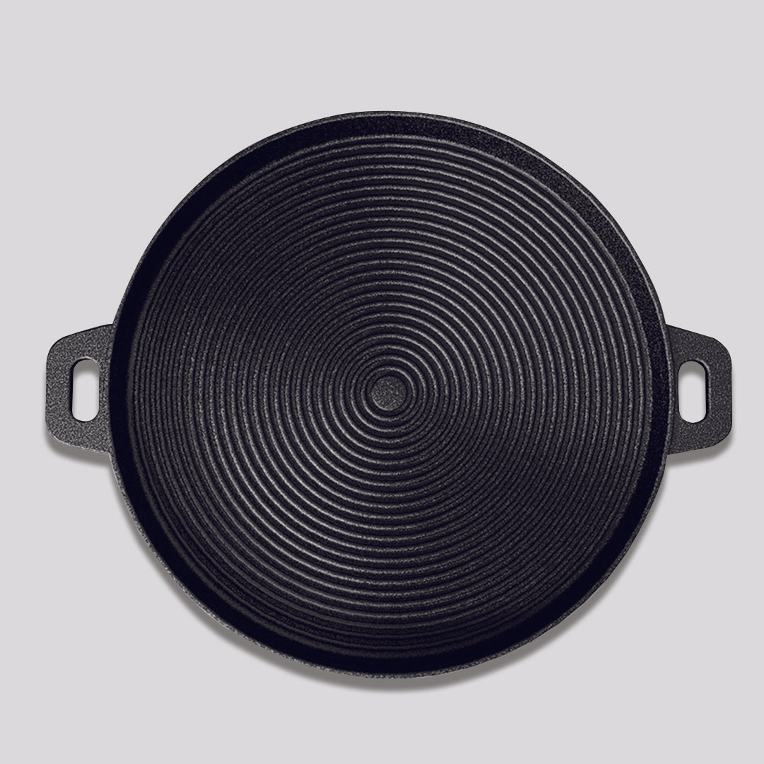 35cm Round Ribbed Frying Pan with Handle