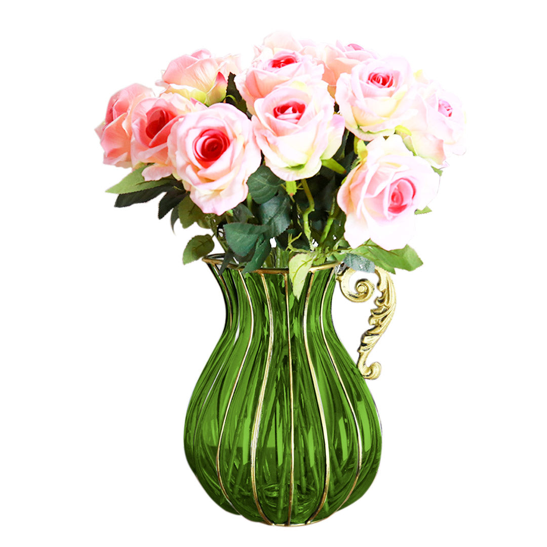 Glass Flower Vase with Metal Handle