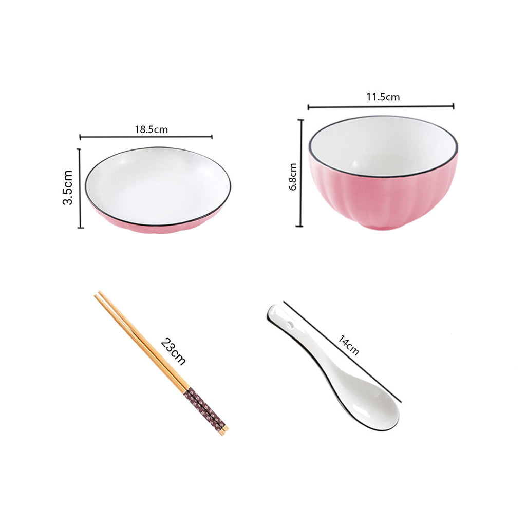 Pink Ceramic Dinnerware Bowl Set