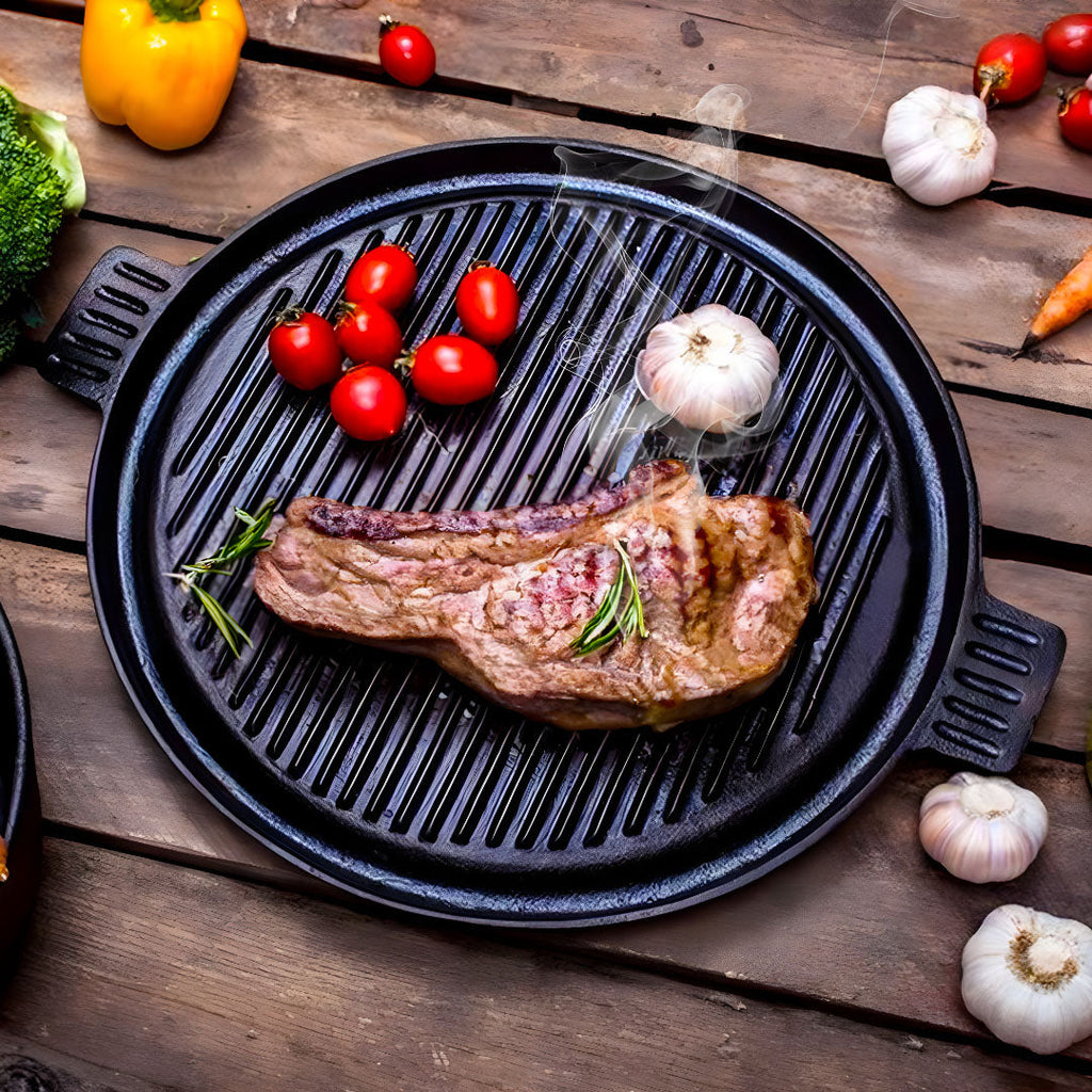 43cm Round Ribbed Frying Pan with Handle