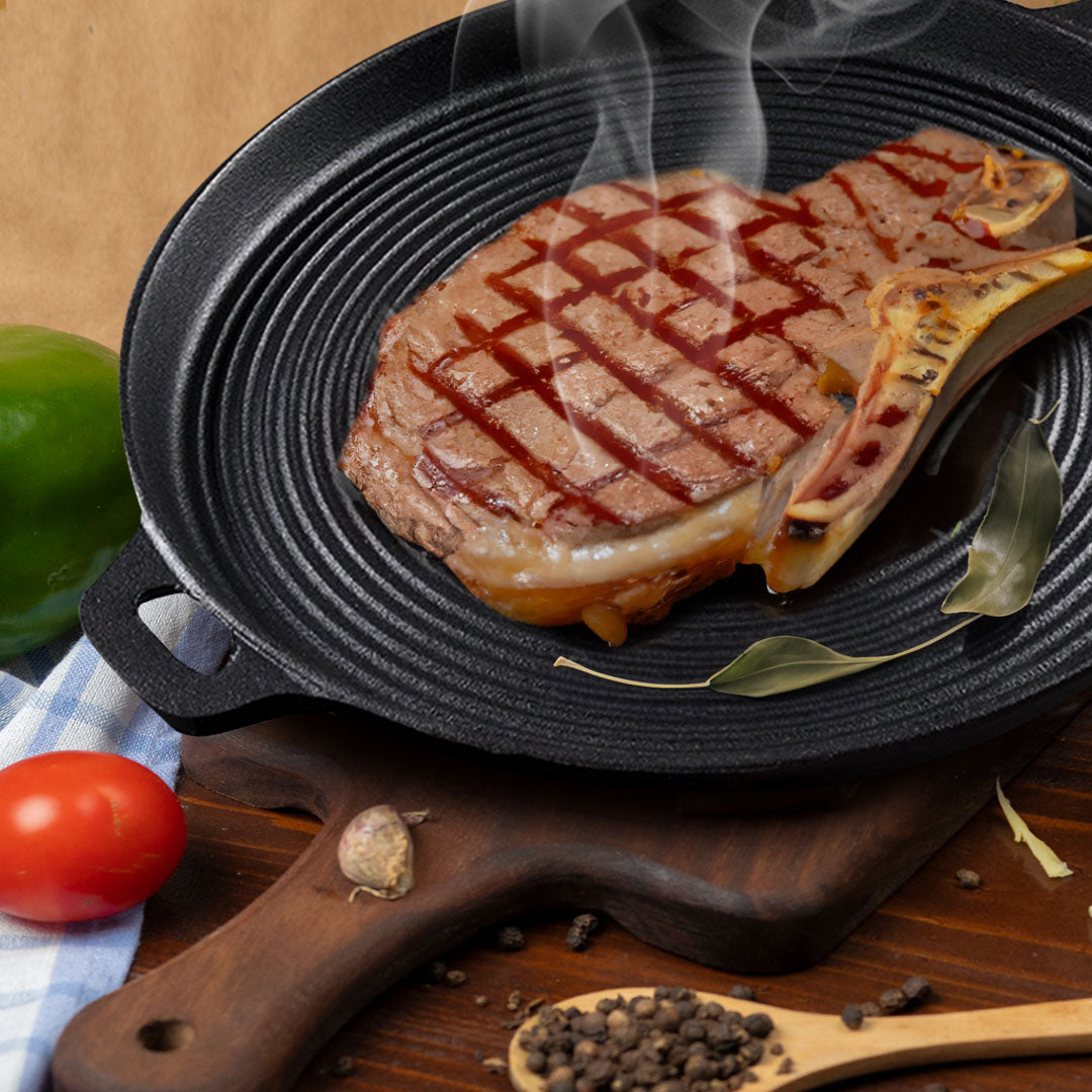 35cm Round Ribbed Frying Pan with Handle