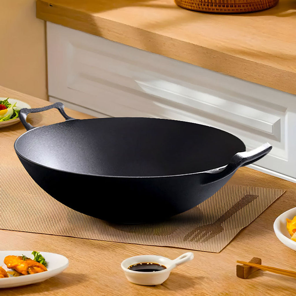 32cm Cast Iron Wok Frying Pan