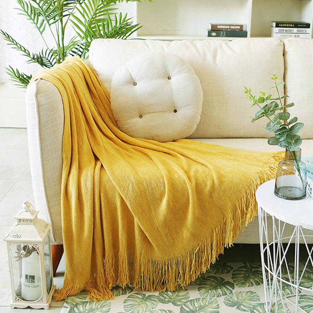 Fringed Knitted Throw Blanket