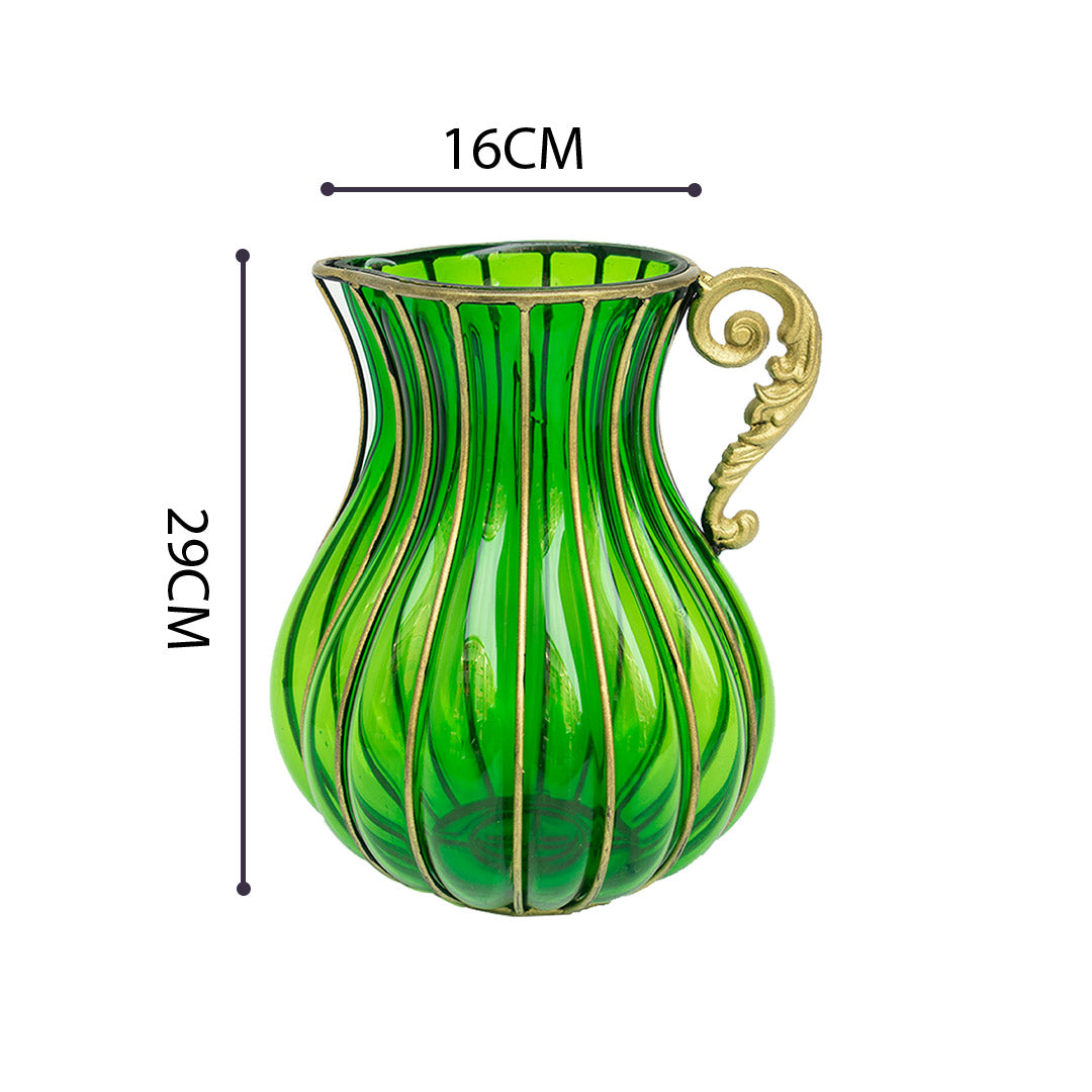 Glass Flower Vase with Metal Handle