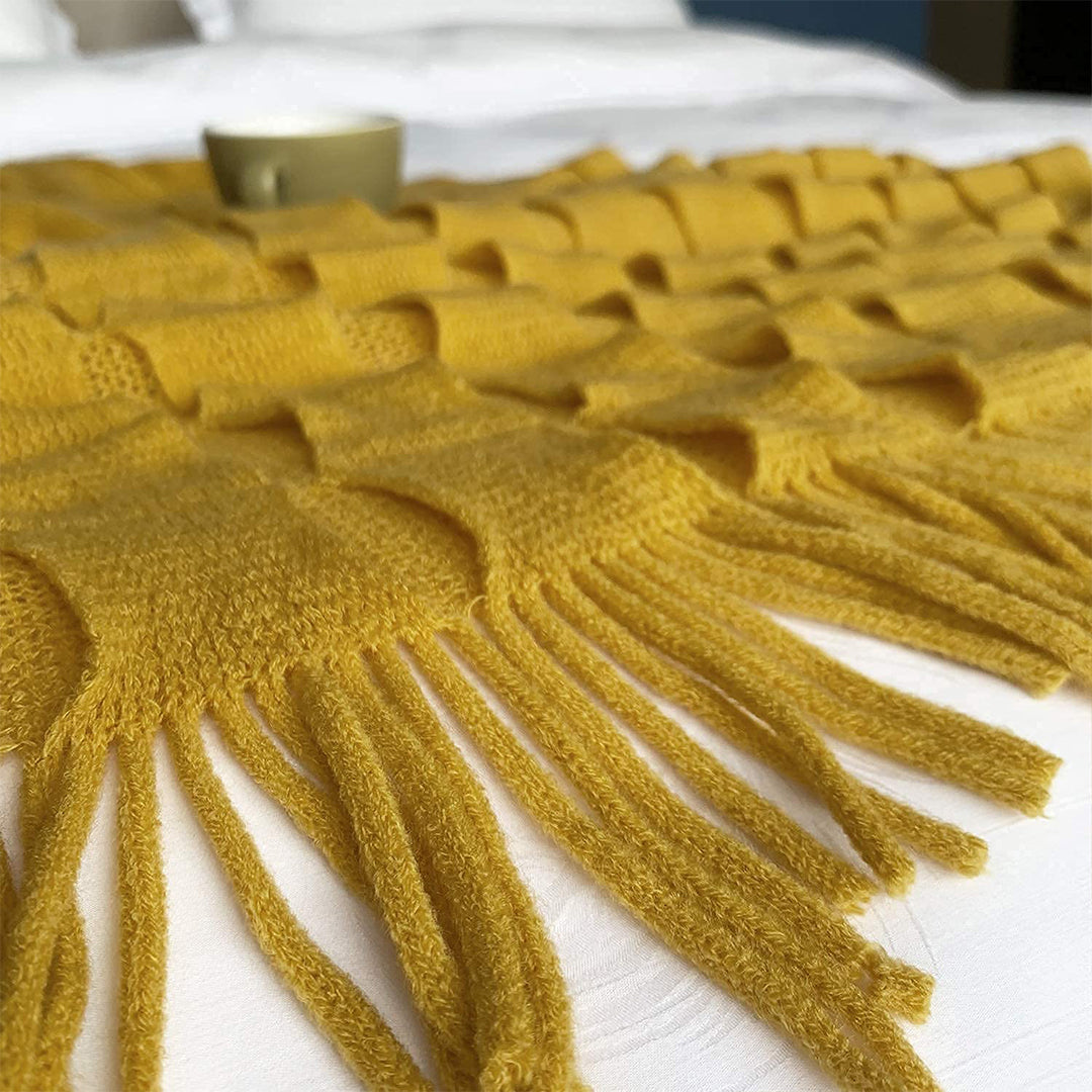Knitted Throw Blanket with Tassels