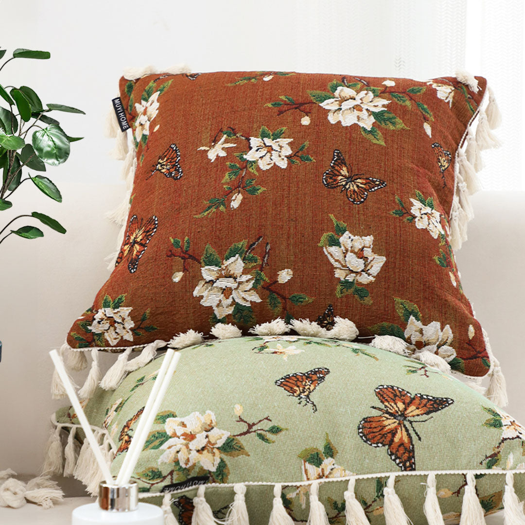 Vintage Butterfly Loves Flowers Throw Pillow