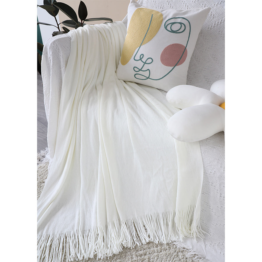Fringed Knitted Throw Blanket