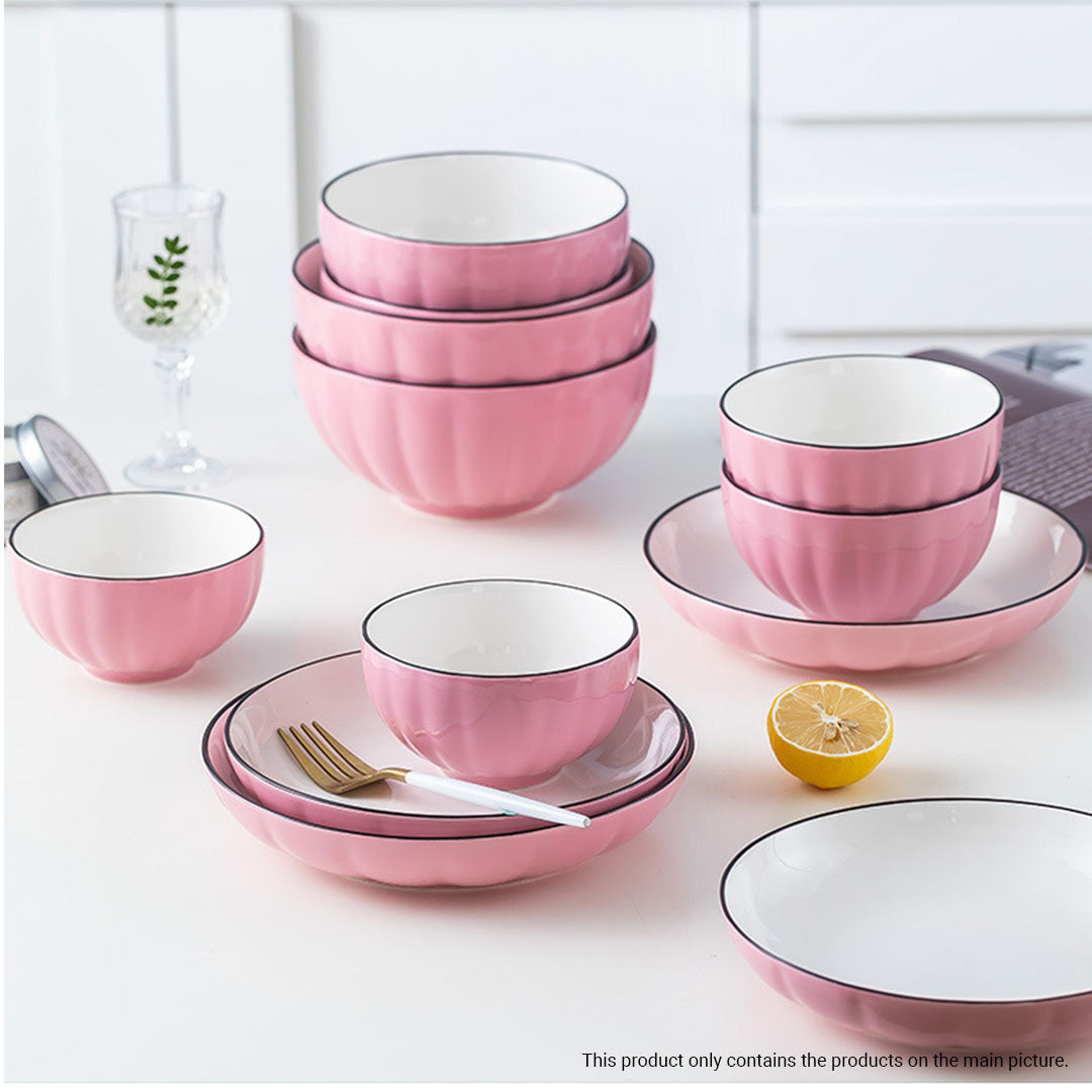 Pink Ceramic Dinnerware Bowl Set
