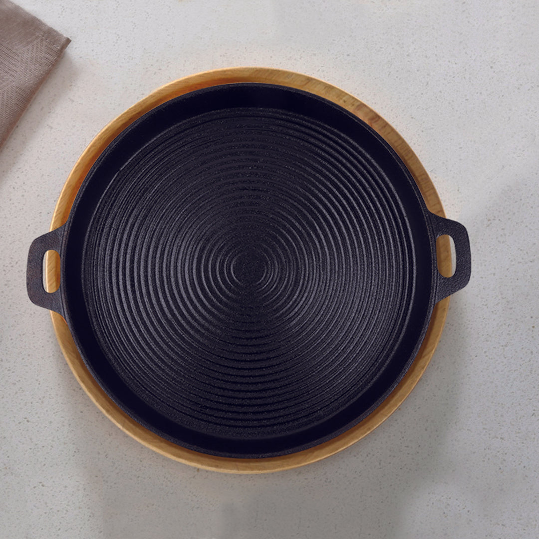 35cm Round Ribbed Frying Pan with Handle