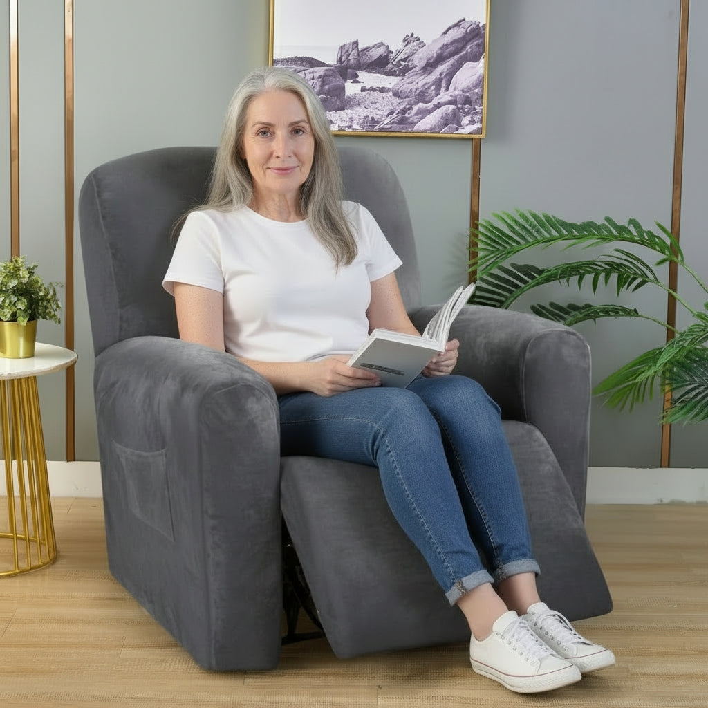 Velvet Dark Gray Recliner Covers