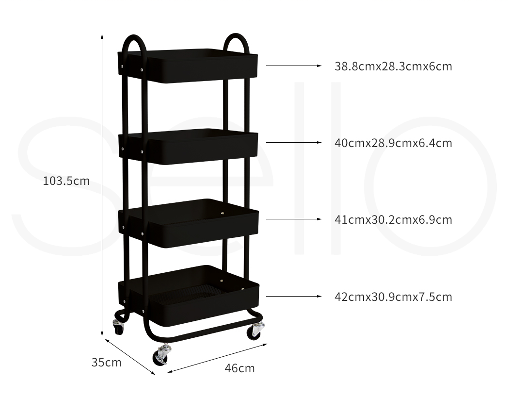 Utility Trolley Cart 4 Tiers