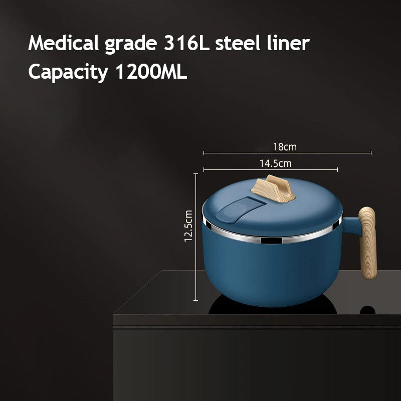 1.2L Instant Noodle Large Cereal Bowl Soup Mug Sealing Lid w/Phone Holder Handle