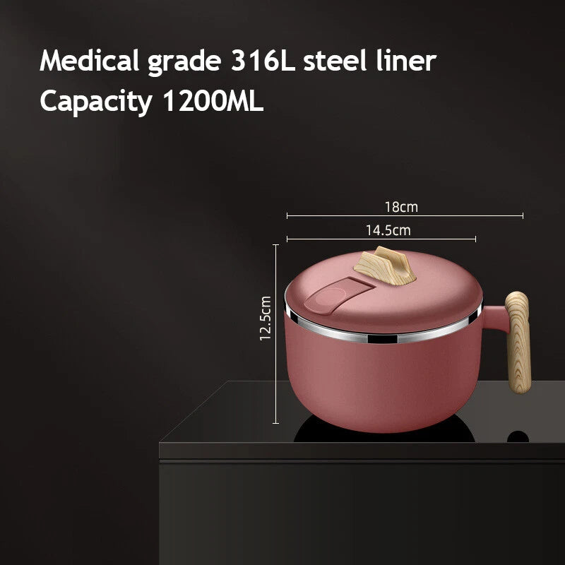 1.2L Instant Noodle Large Cereal Bowl Soup Mug Sealing Lid w/Phone Holder Handle