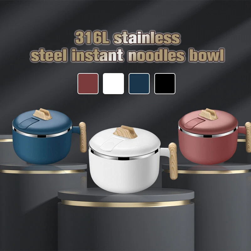 1.2L Instant Noodle Large Cereal Bowl Soup Mug Sealing Lid w/Phone Holder Handle