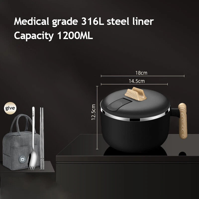 1.2L Instant Noodle Large Cereal Bowl Soup Mug Sealing Lid w/Phone Holder Handle