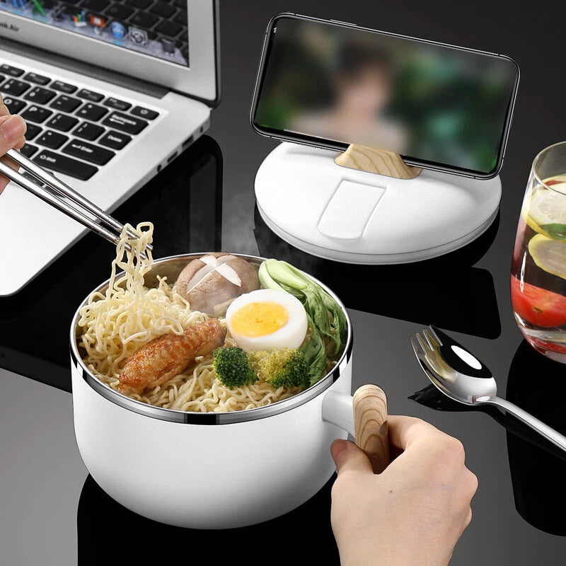 1.2L Instant Noodle Large Cereal Bowl Soup Mug Sealing Lid w/Phone Holder Handle